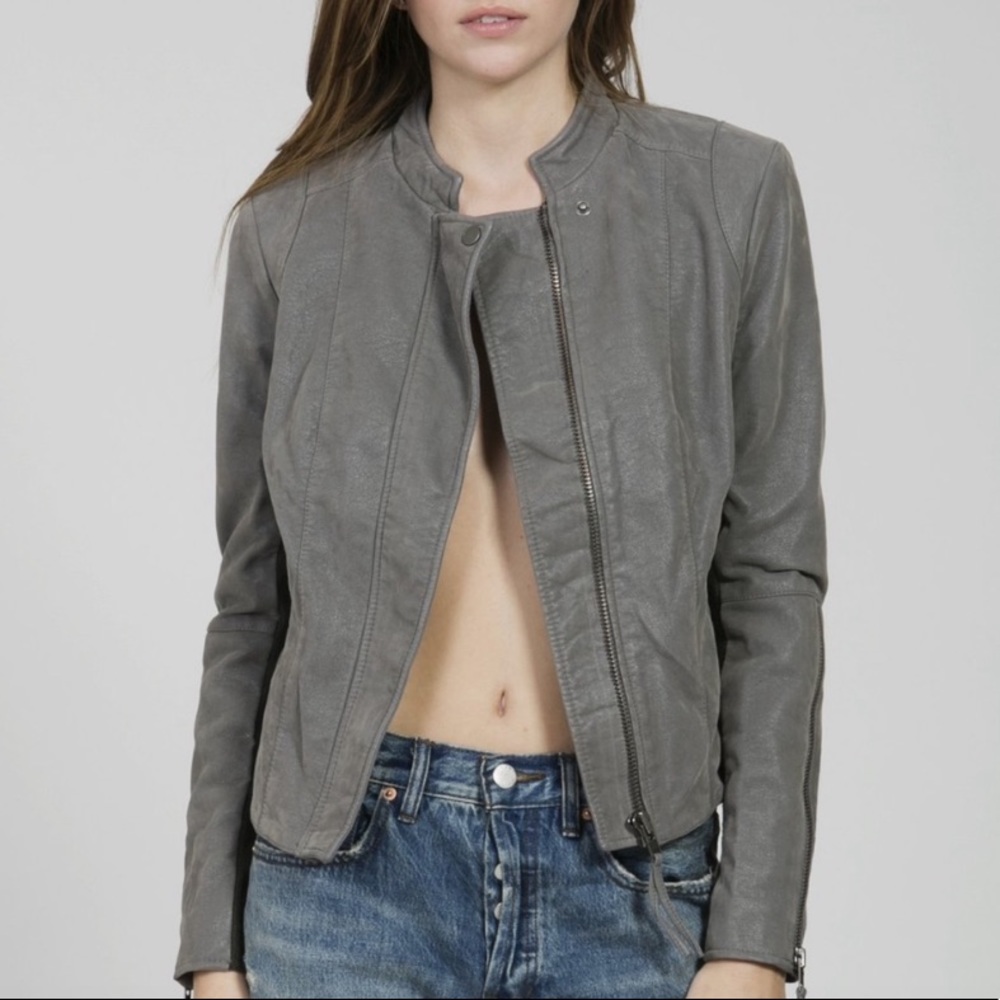 Free People Grey vegan suede moto jacket